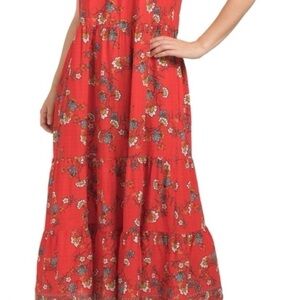 🍓Max Studio London Red Floral Smocked Top